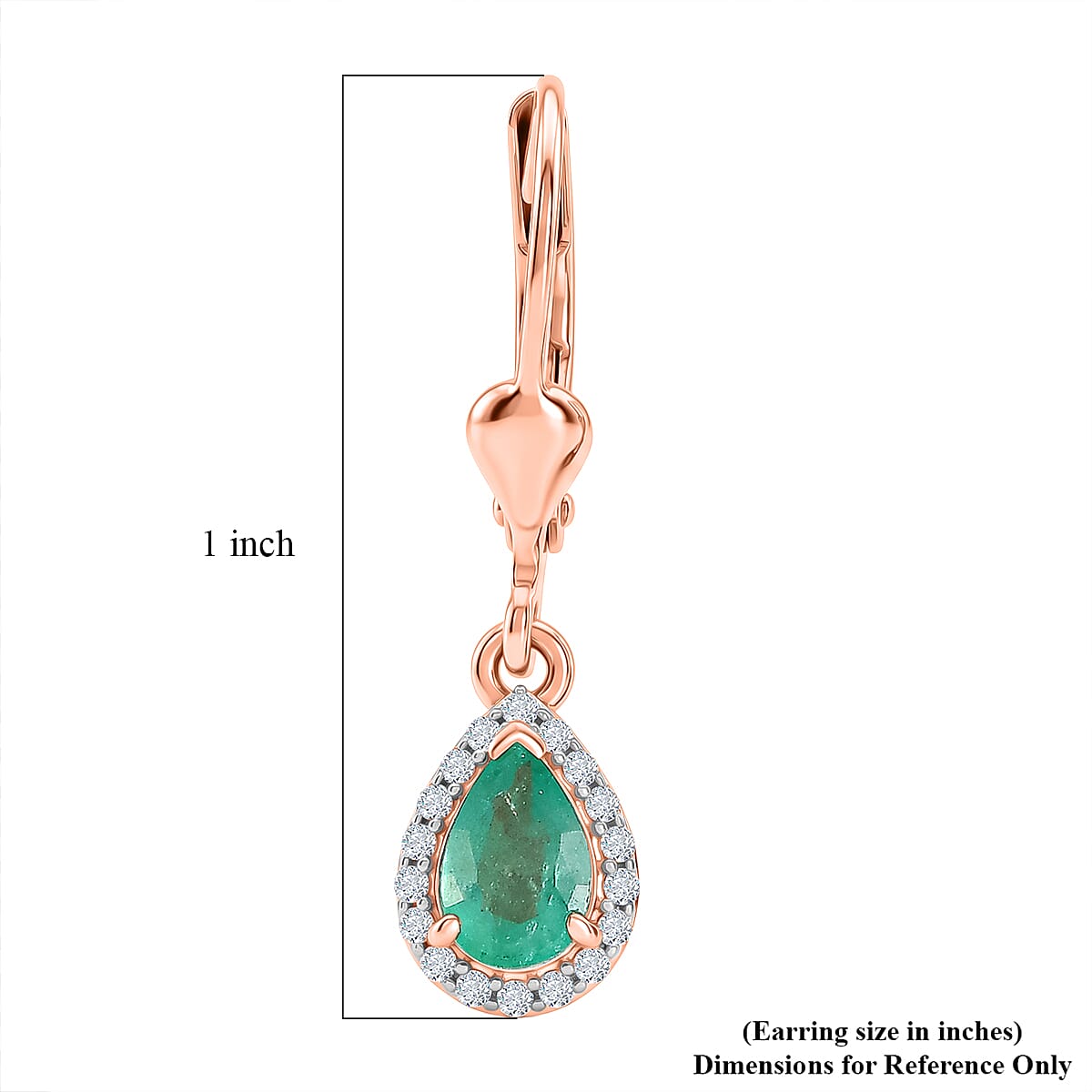 D'Joy Premium Kagem Zambian Emerald and Moissanite 0.90 ctw Drop Earrings in 18K Vermeil Rose Gold Over Sterling Silver image number 5