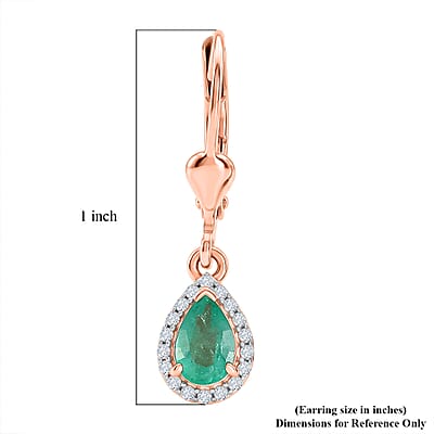 D'Joy Premium Kagem Zambian Emerald and Moissanite 0.90 ctw Drop Earrings in 18K Vermeil Rose Gold Over Sterling Silver