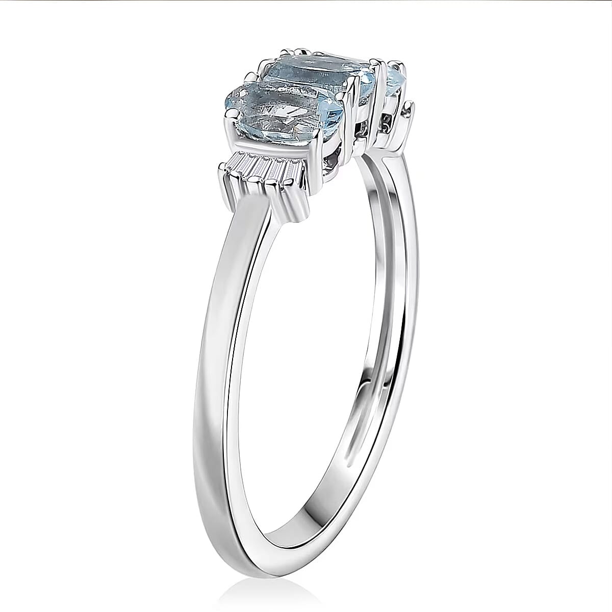 D'Joy Santa Maria Aquamarine and Diamond 0.70 ctw Ocean Trilogy Ring in Rhodium Over Sterling Silver (Size 10.0) image number 6