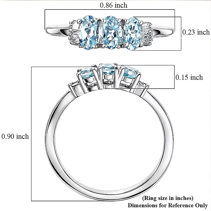 D'Joy Santa Maria Aquamarine and Diamond 0.70 ctw Ocean Trilogy Ring in Rhodium Over Sterling Silver (Size 5.0)
