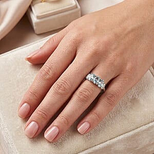 D'Joy Santa Maria Aquamarine and Diamond 0.70 ctw Ocean Trilogy Ring in Rhodium Over Sterling Silver (Size 6.0)