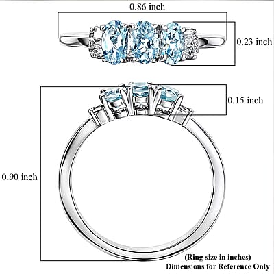 D'Joy Santa Maria Aquamarine and Diamond 0.70 ctw Ocean Trilogy Ring in Rhodium Over Sterling Silver (Size 7.0)