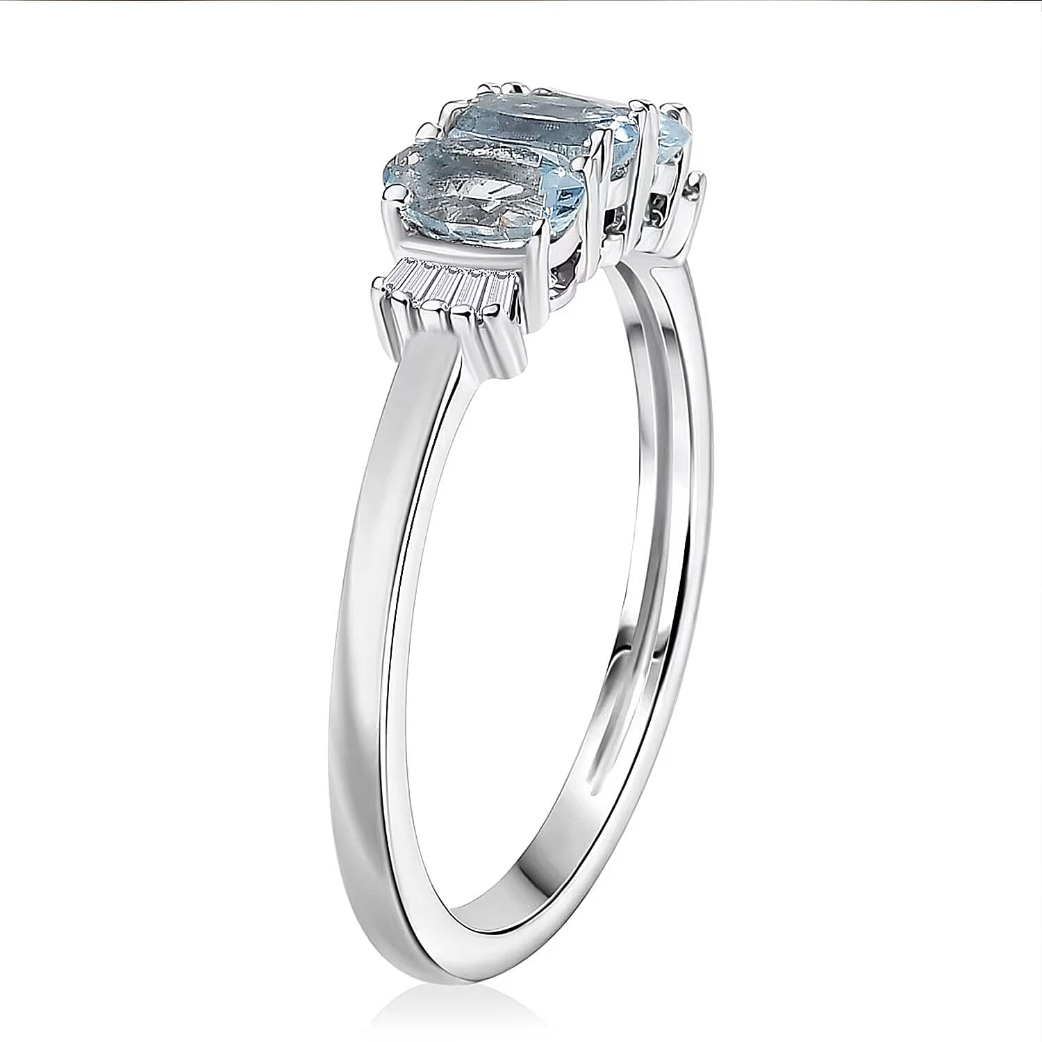 D'Joy Santa Maria Aquamarine and Diamond 0.70 ctw Ocean Trilogy Ring in Rhodium Over Sterling Silver (Size 7.0)