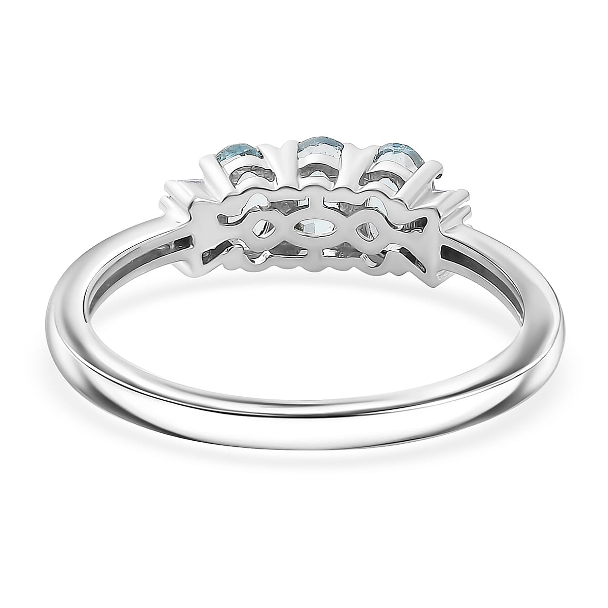 D'Joy Santa Maria Aquamarine and Diamond 0.70 ctw Ocean Trilogy Ring in Rhodium Over Sterling Silver (Size 8.0) image number 4