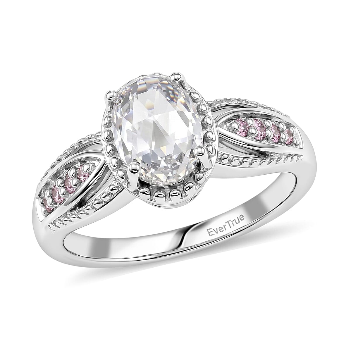 EverTrue Simulated White and Pink Diamond Ring in Platinum Bond (Size 10.0) 2.25 ctw