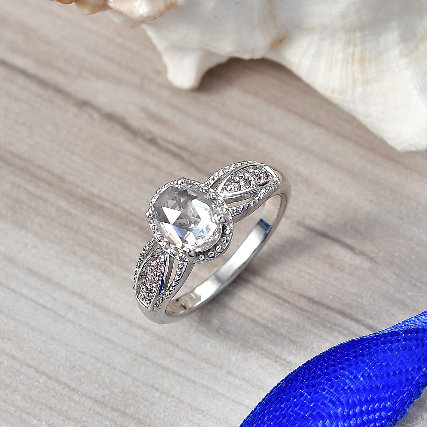 EverTrue Simulated White and Pink Diamond Ring in Platinum Bond (Size 9.0)