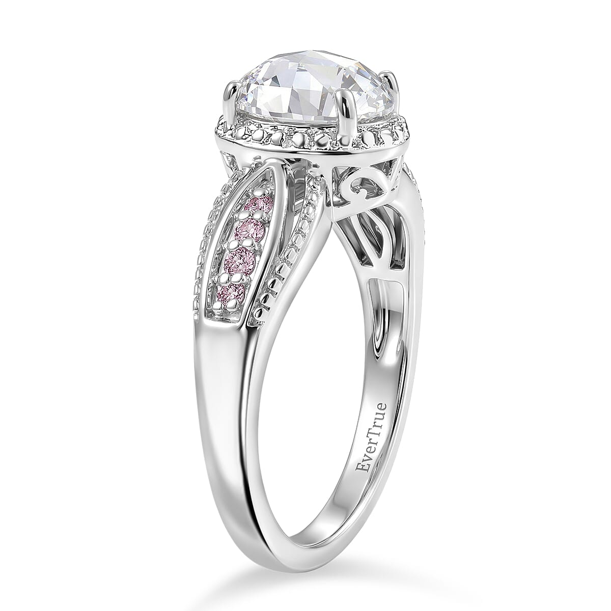 EverTrue Simulated White and Pink Diamond Ring in Platinum Bond (Size 9.0)