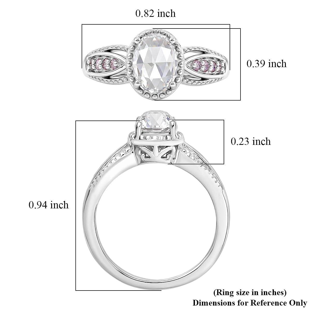 EverTrue Simulated White and Pink Diamond Ring in Platinum Bond (Size 9.0)
