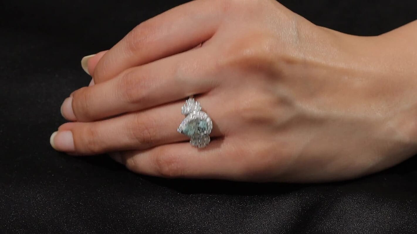 Certified & Appraised D'Joy Premium Mangoro Aquamarine, Moissanite Ring in Rhodium Over Sterling Silver (Size 10.0) (Del. in 10-15 Days) 2.80 ctw