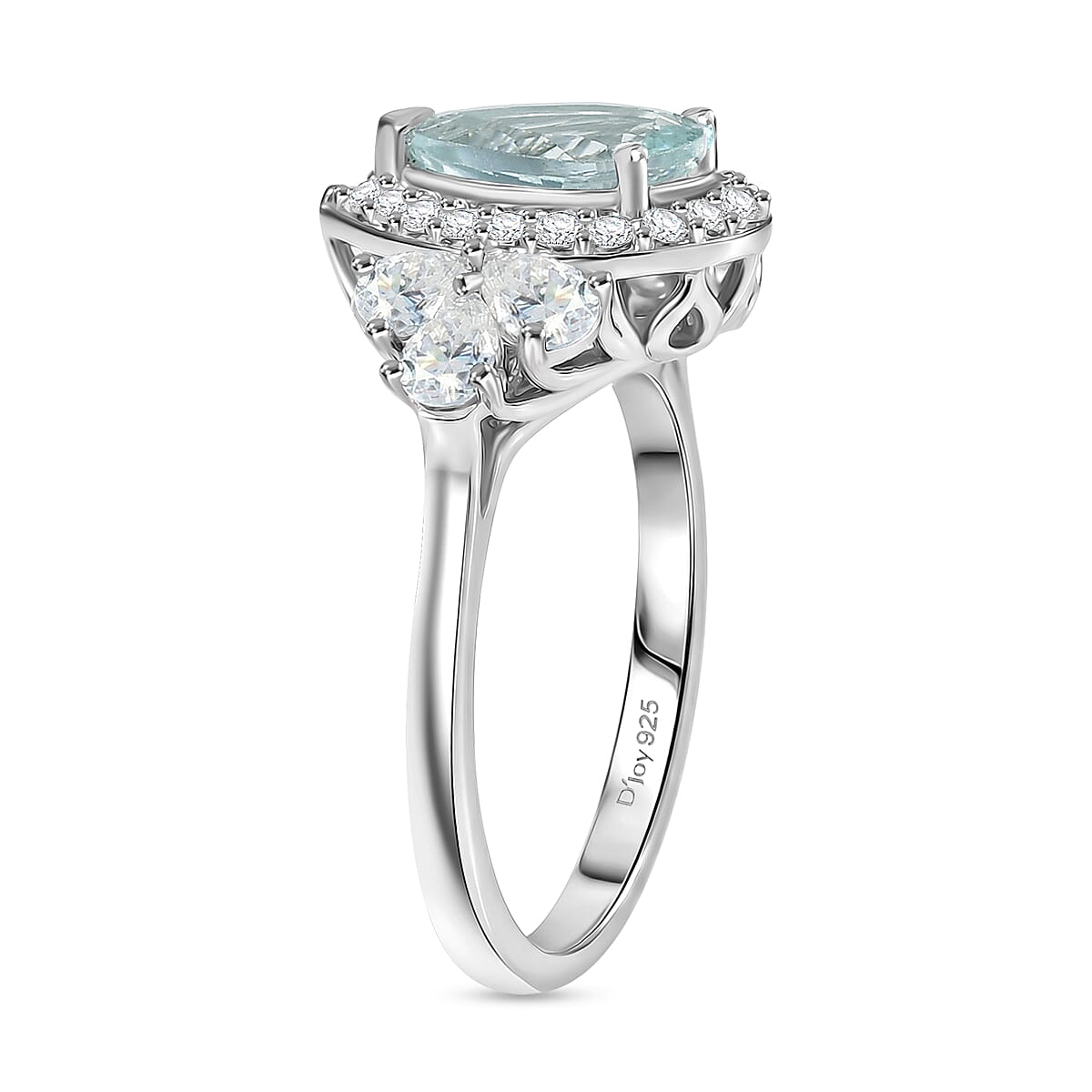 Certified & Appraised D'Joy Premium Mangoro Aquamarine, Moissanite Ring in Rhodium Over Sterling Silver (Size 10.0) (Del. in 10-15 Days) 2.80 ctw image number 3