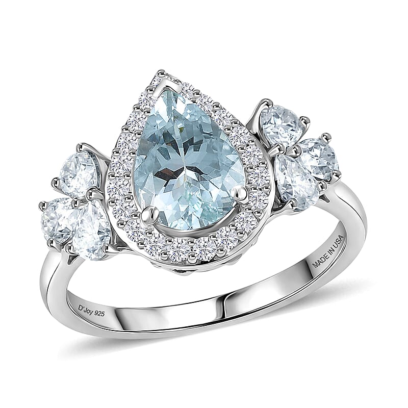 Certified and Appraised D'Joy Premium Mangoro Aquamarine and Moissanite 2.80 ctw Ring in Rhodium Over Sterling Silver (Size 7.0)