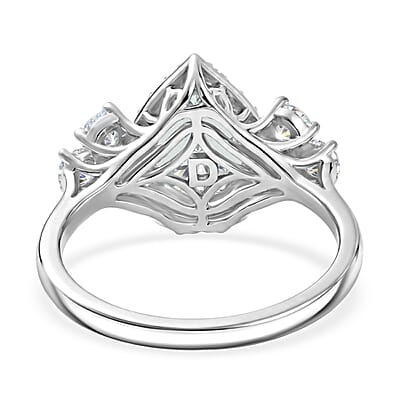 Certified and Appraised D'Joy Premium Mangoro Aquamarine and Moissanite 2.80 ctw Ring in Rhodium Over Sterling Silver (Size 7.0)
