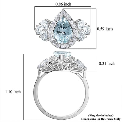 Certified and Appraised D'Joy Premium Mangoro Aquamarine and Moissanite 2.80 ctw Ring in Rhodium Over Sterling Silver (Size 7.0)