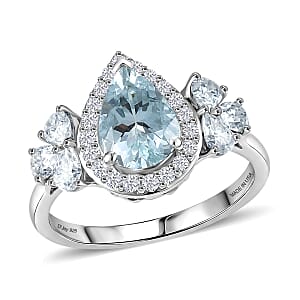 Certified & Appraised D'Joy Premium Mangoro Aquamarine, Moissanite Ring in Rhodium Over Sterling Silver (Size 10.0) (Del. in 10-15 Days) 2.80 ctw