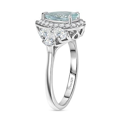 Certified and Appraised D'Joy Premium Mangoro Aquamarine and Moissanite 2.80 ctw Ring in Rhodium Over Sterling Silver (Size 8.0)