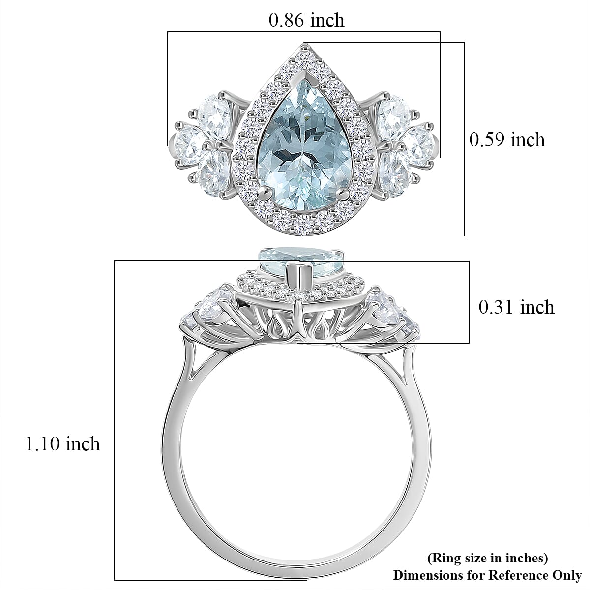 D'Joy Premium Mangoro Aquamarine and Moissanite 2.80 ctw Ring in Rhodium Over Sterling Silver (Size 8.0) (Del. in 10-15 Days) image number 5