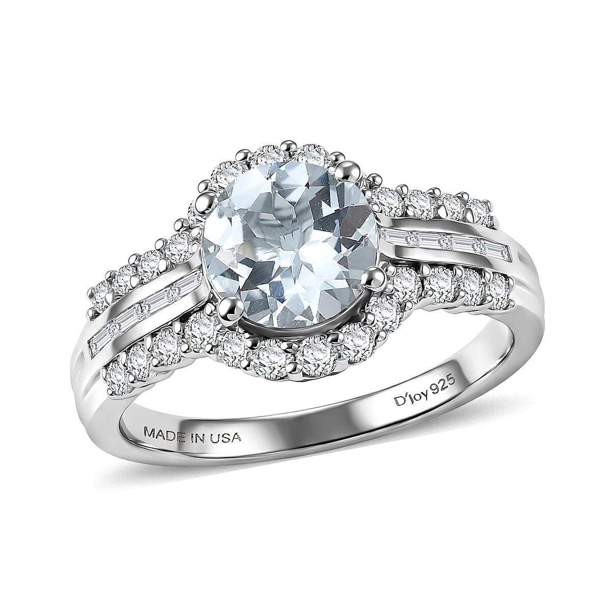 Certified & Appraised D'Joy Premium Mangoro Aquamarine, Moissanite Ring in Rhodium Over Sterling Silver (Size 10.0) (Del. in 10-15 Days) 2.30 ctw