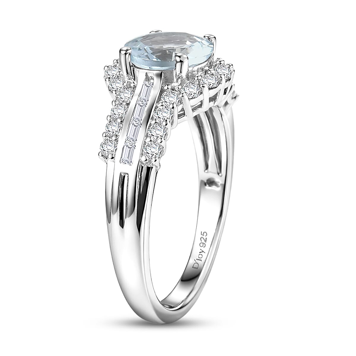 Certified & Appraised D'Joy Premium Mangoro Aquamarine, Moissanite Ring in Rhodium Over Sterling Silver (Size 10.0) (Del. in 10-15 Days) 2.30 ctw image number 3