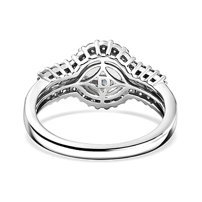 Certified & Appraised D'Joy Premium Mangoro Aquamarine and Moissanite 2.30 ctw Ring in Rhodium Over Sterling Silver (Size 7.0)