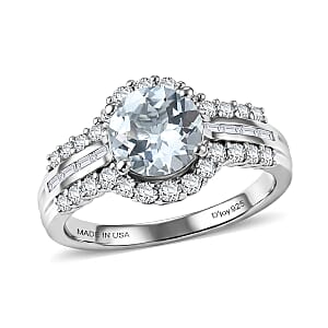 D'Joy Premium Mangoro Aquamarine and Moissanite 2.30 ctw Ring in Rhodium Over Sterling Silver (Size 9.0) (Del. in 10-15 Days)
