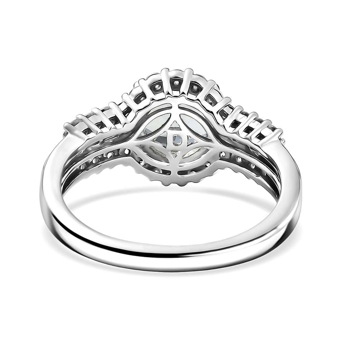 D'Joy Premium Mangoro Aquamarine and Moissanite 2.30 ctw Ring in Rhodium Over Sterling Silver (Size 9.0) (Del. in 10-15 Days) image number 4