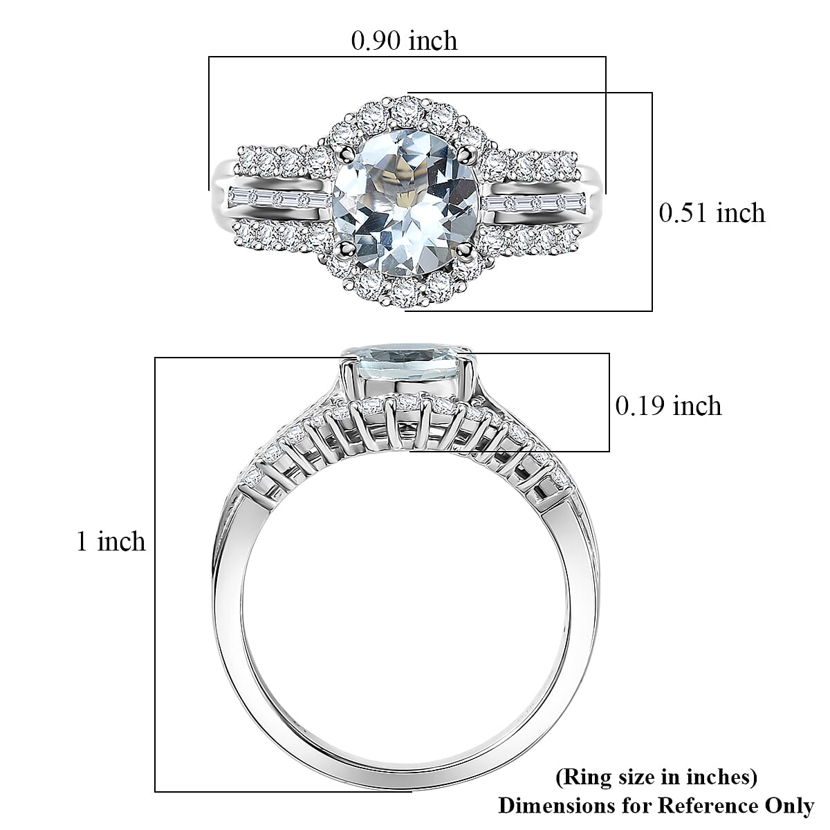 D'Joy Premium Mangoro Aquamarine and Moissanite 2.30 ctw Ring in Rhodium Over Sterling Silver (Size 9.0) (Del. in 10-15 Days) image number 5