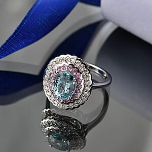 D'Joy Premium Mangoro Aquamarine and Multi Gemstone 3.40 ctw Ring in Rhodium Over Sterling Silver (Size 10.0) (Del. in 10-15 Days)