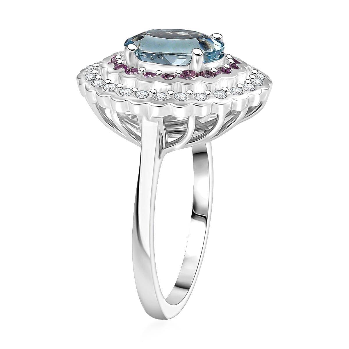 D'Joy Premium Mangoro Aquamarine and Multi Gemstone 3.40 ctw Ring in Rhodium Over Sterling Silver (Size 10.0) (Del. in 10-15 Days) image number 3