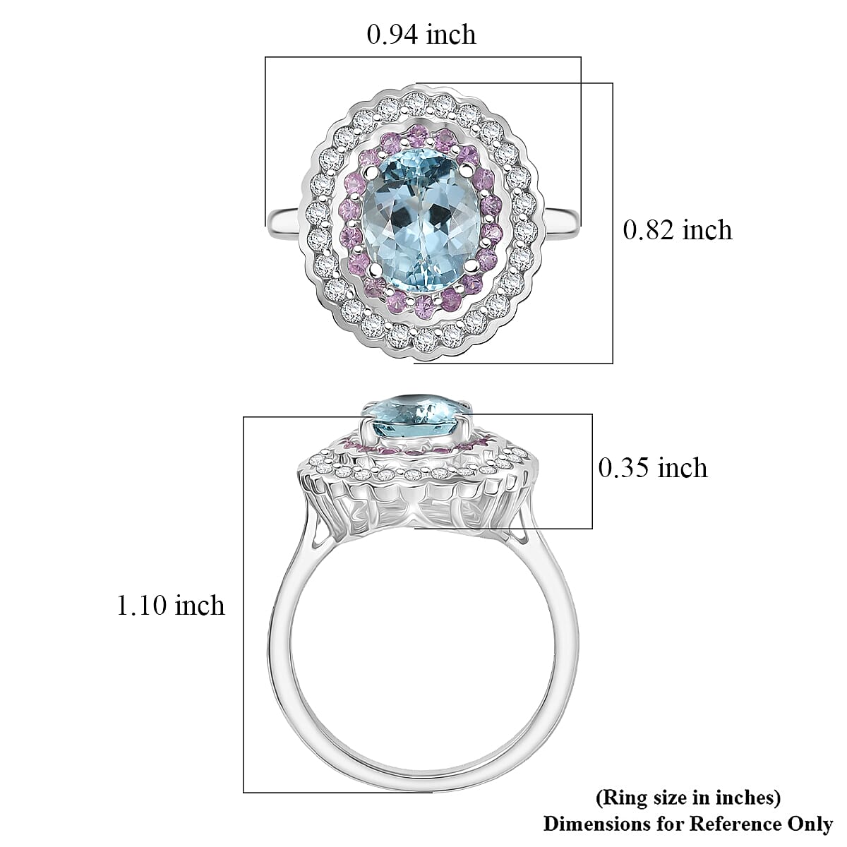 D'Joy Premium Mangoro Aquamarine and Multi Gemstone 3.40 ctw Ring in Rhodium Over Sterling Silver (Size 10.0)