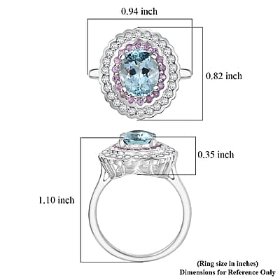 Certified and Appraised D'Joy Premium Mangoro Aquamarine and Multi Gemstone 3.40 ctw Ring in Rhodium Over Sterling Silver (Size 10.0)