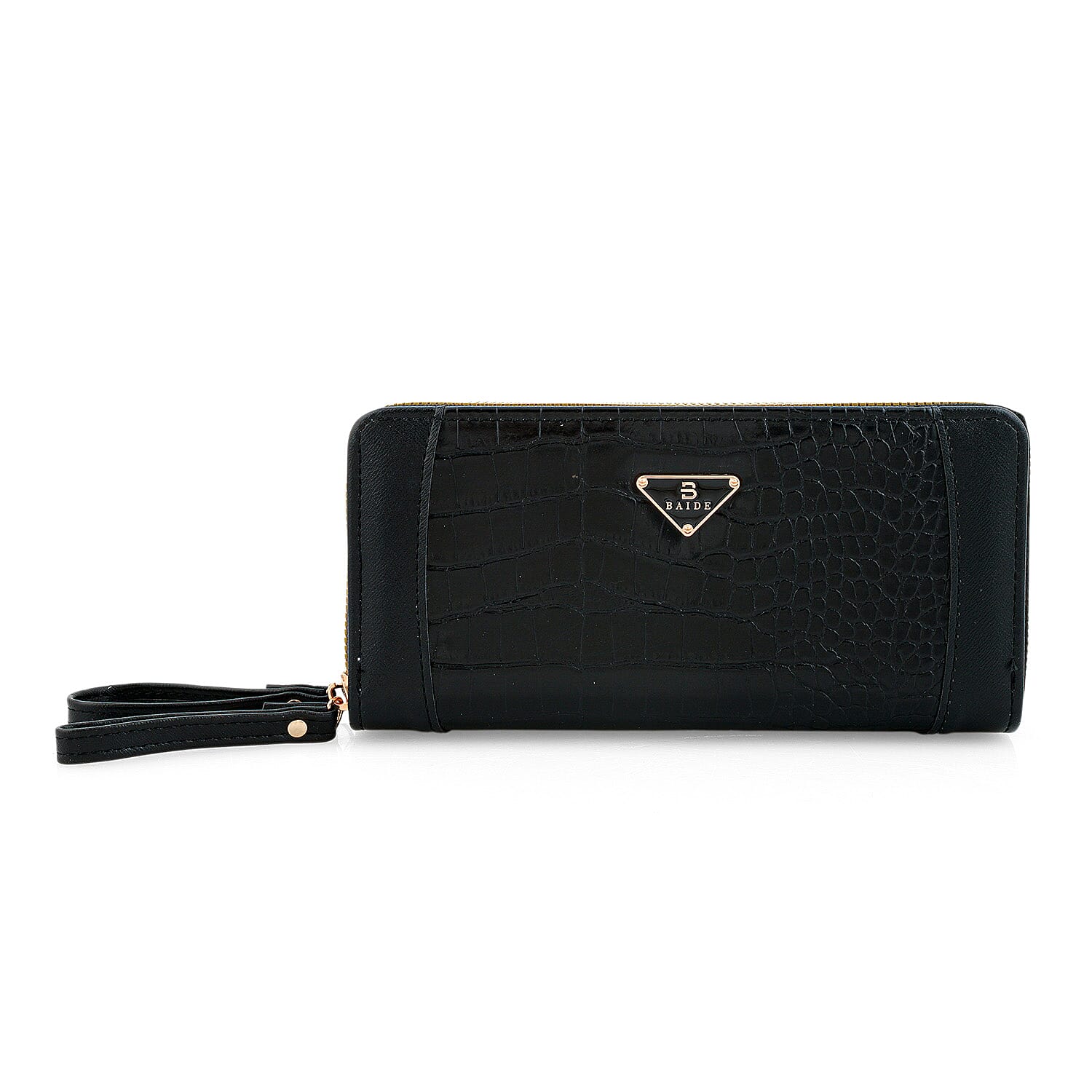 Closeout Black Crocodile Embossed Faux Leather Wristlet Wallet