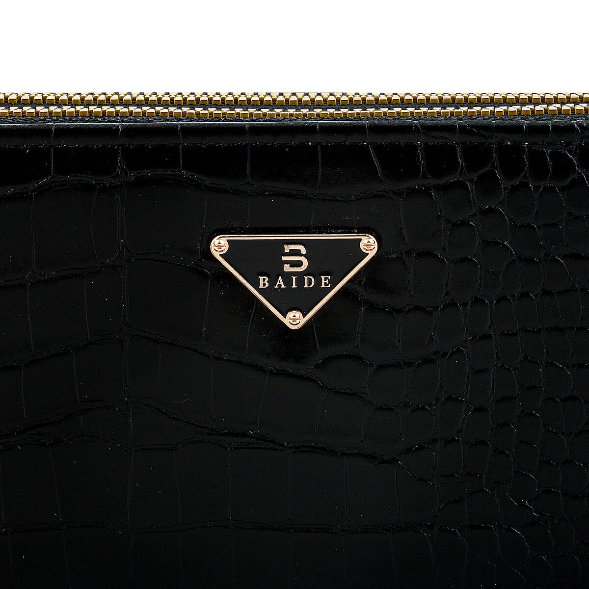 Closeout Black Crocodile Embossed Faux Leather Wristlet Wallet image number 3