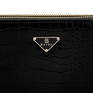 Closeout Black Crocodile Embossed Faux Leather Wristlet Wallet