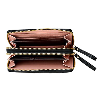 Closeout Black Crocodile Embossed Faux Leather Wristlet Wallet