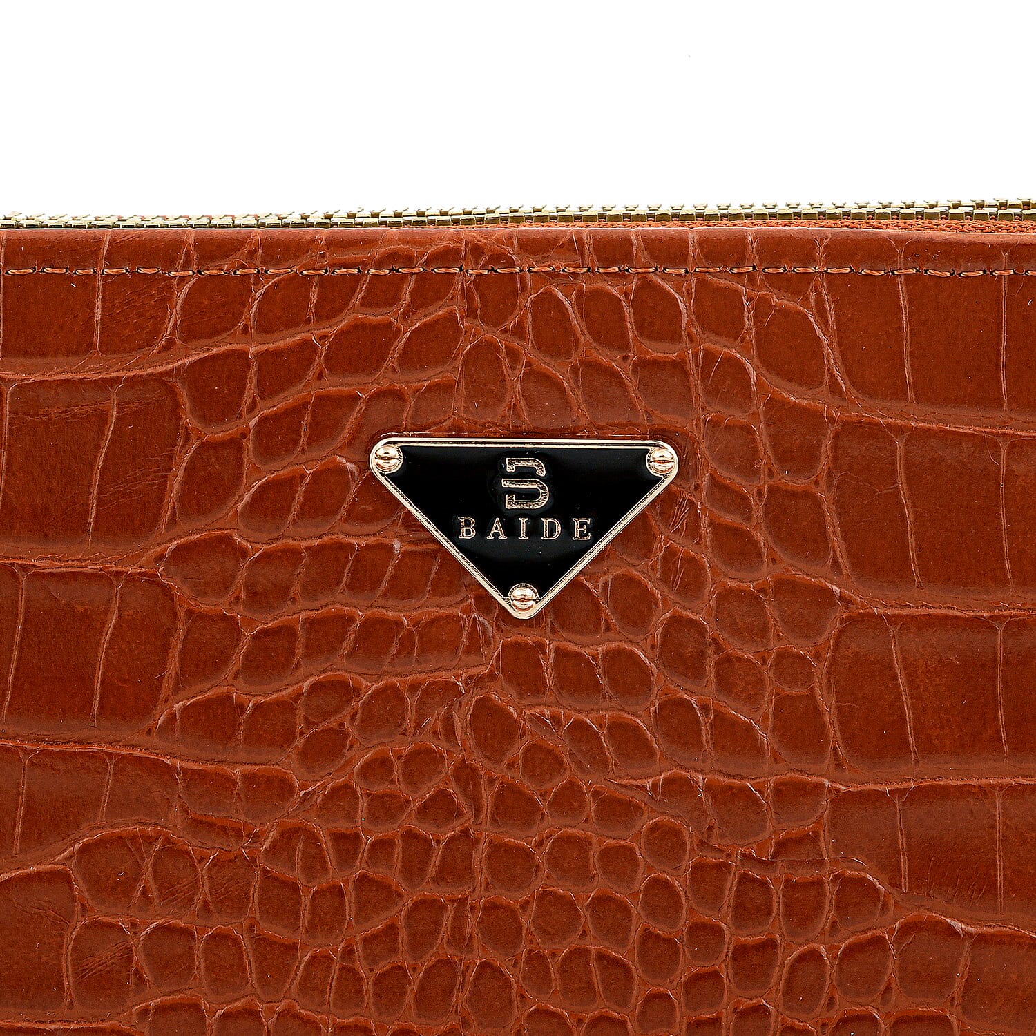 Closeout Brown Crocodile Embossed Faux Leather Wristlet Wallet