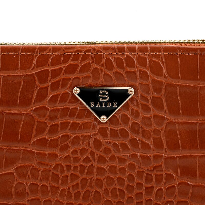 Closeout Brown Crocodile Embossed Faux Leather Wristlet Wallet