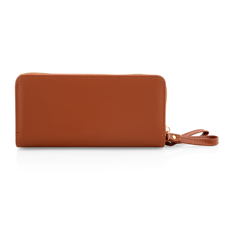 Closeout Brown Crocodile Embossed Faux Leather Wristlet Wallet