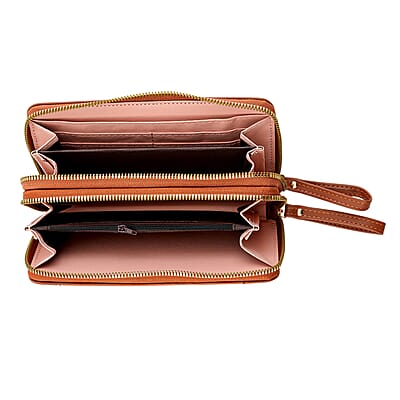 Closeout Brown Crocodile Embossed Faux Leather Wristlet Wallet