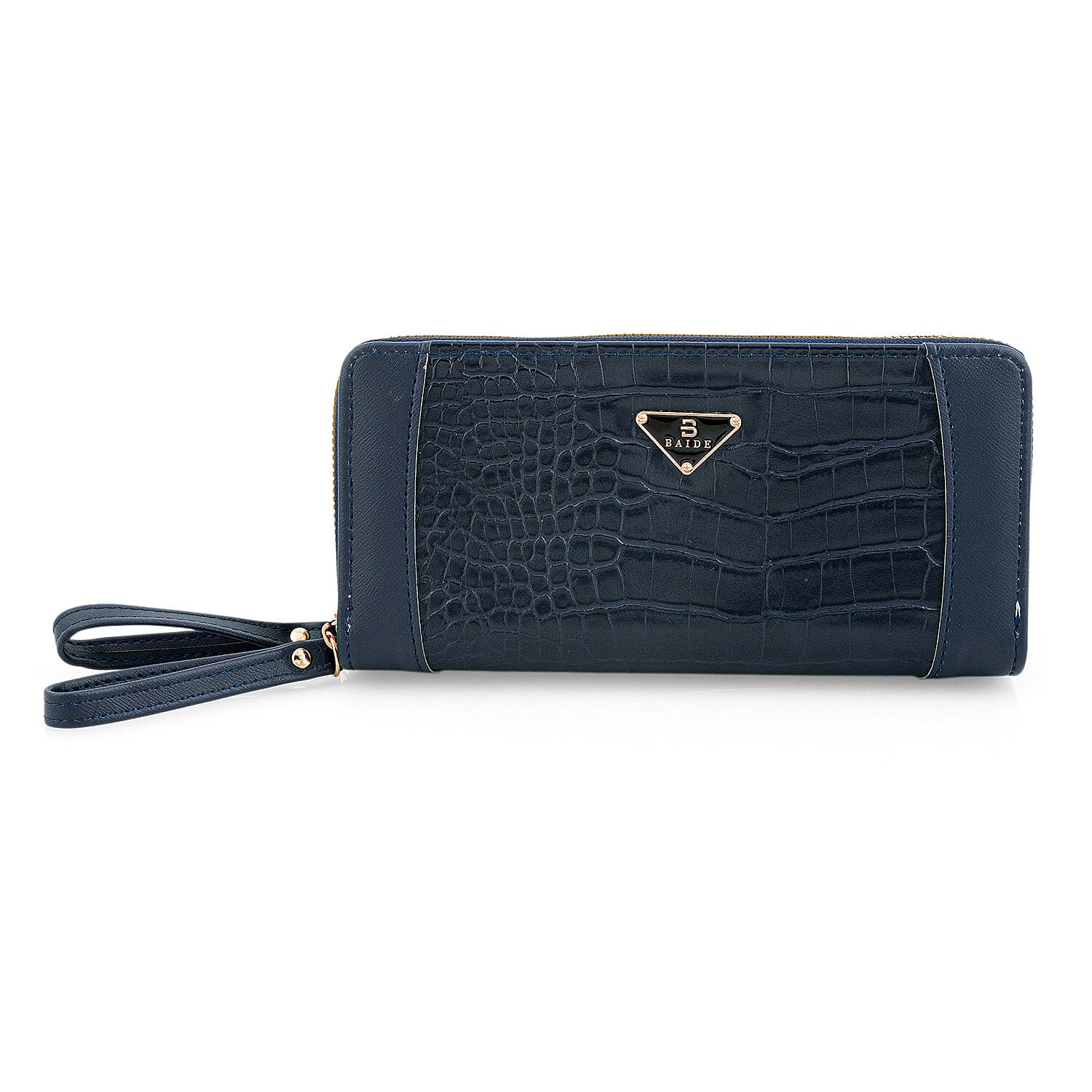 Closeout Navy Crocodile Embossed Faux Leather Wristlet Wallet