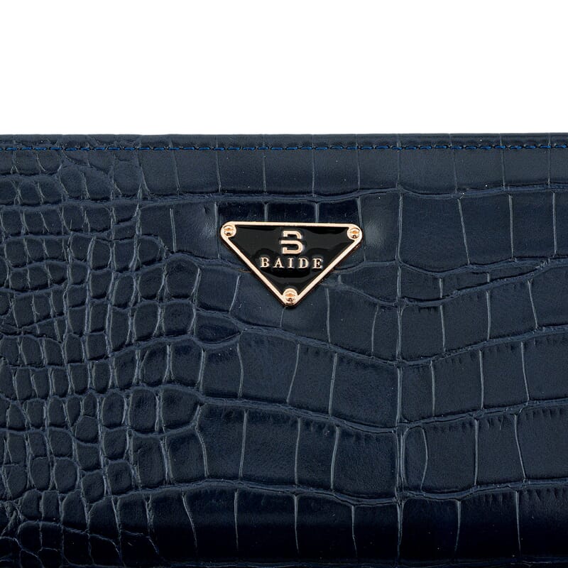 Closeout Navy Crocodile Embossed Faux Leather Wristlet Wallet