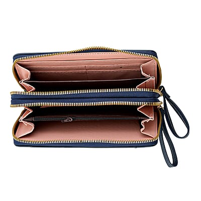 Closeout Navy Crocodile Embossed Faux Leather Wristlet Wallet
