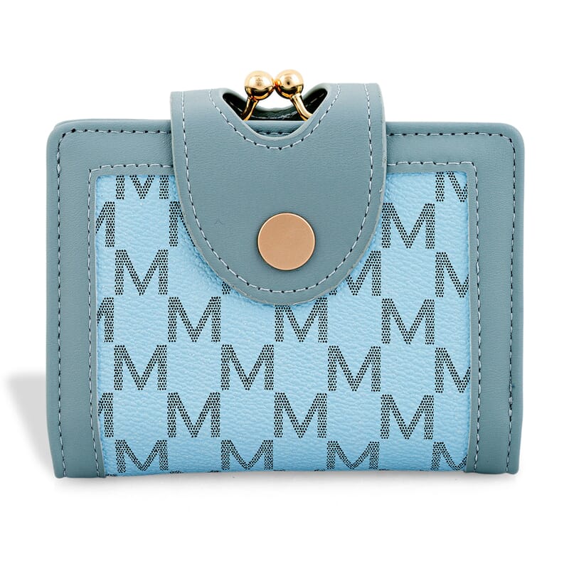 Closeout Blue Faux Leather and Jacquard Wallet