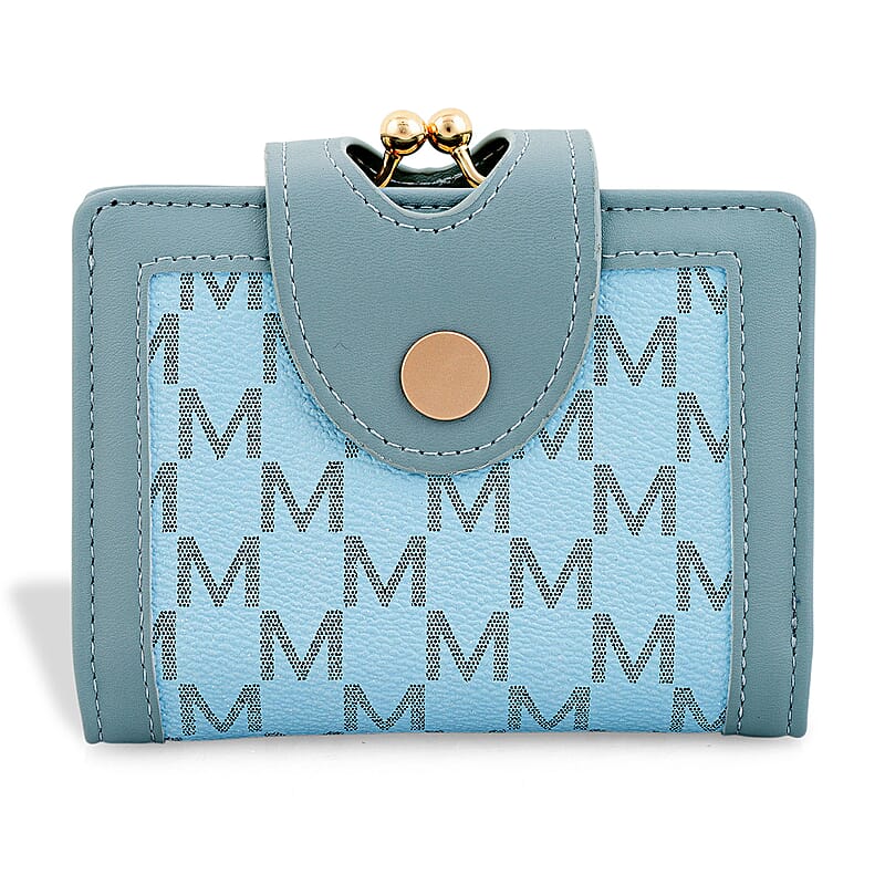 Closeout Blue Faux Leather and Jacquard Wallet