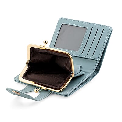 Closeout Blue Faux Leather and Jacquard Wallet