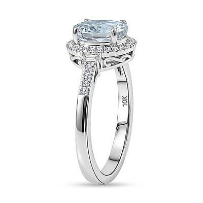 Luxoro Premium Santa Maria Aquamarine and Diamond I2 2.00 ctw Royal Ocean Halo Ring in 10K White Gold (Size  5.0)