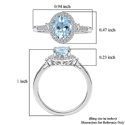 Luxoro Premium Santa Maria Aquamarine and Diamond I2 2.00 ctw Royal Ocean Halo Ring in 10K White Gold (Size  5.0)
