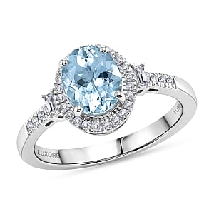 Luxoro Premium Santa Maria Aquamarine and Diamond I2 2.00 ctw Royal Ocean Halo Ring in 10K White Gold (Size  6.0)