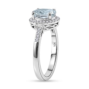Luxoro Premium Santa Maria Aquamarine and Diamond I2 2.00 ctw Royal Ocean Halo Ring in 10K White Gold (Size  6.0)