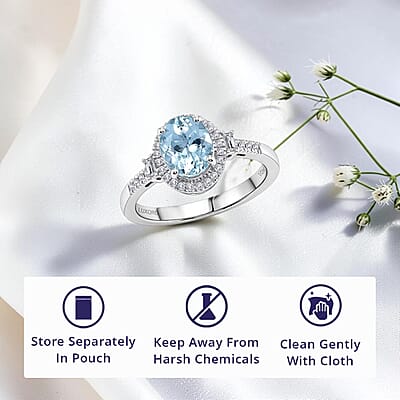 Luxoro Premium Santa Maria Aquamarine and Diamond I2 2.00 ctw Royal Ocean Halo Ring in 10K White Gold (Size  6.0)