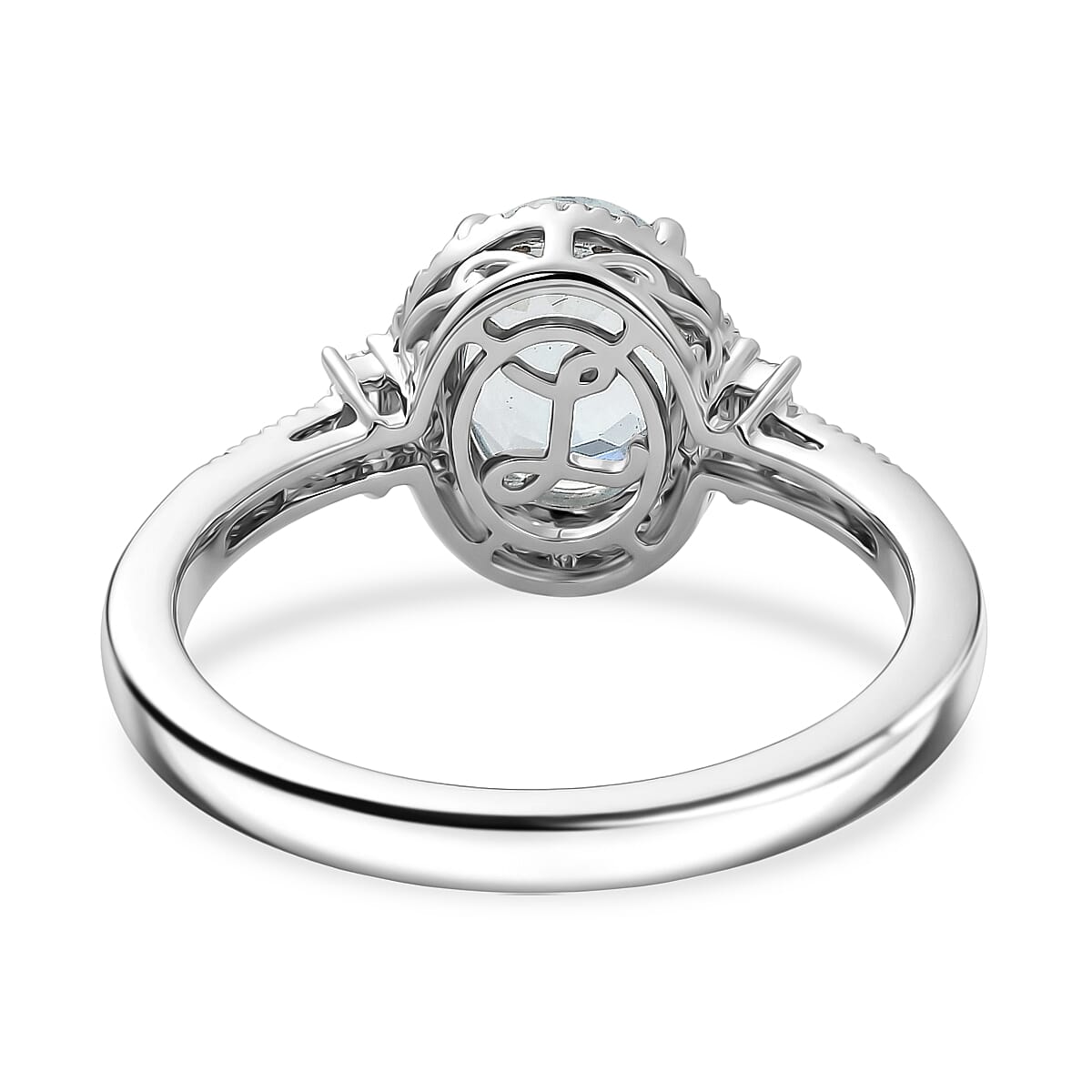 Luxoro Premium Santa Maria Aquamarine and Diamond I2 2.00 ctw Royal Ocean Halo Ring in 10K White Gold (Size  7.0) image number 4